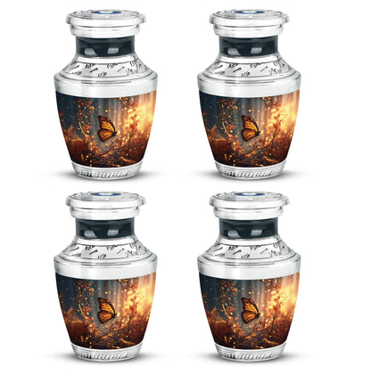 Indigo Butterfly Cremation Urn back view with polished surface - contemporary butterfly design with modern artistic flair - 10 inch aluminum urn for cremated remains