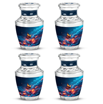 Slate Blue Butterfly Cremation Urn back view with polished surface - contemporary butterfly design with modern artistic flair - 10 inch aluminum urn for cremated remains
