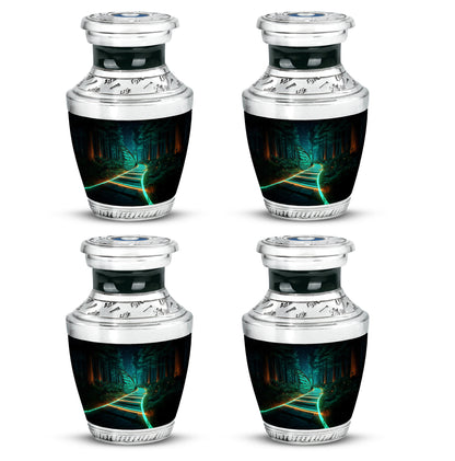 Onyx Black Butterfly Cremation Urn back view with polished surface - stylized abstract butterfly pattern with bold lines - 10 inch aluminum urn for cremated remains