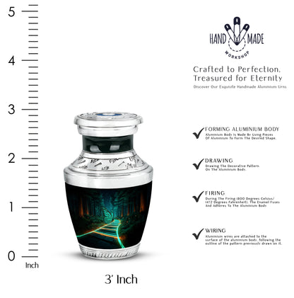 Charcoal Black Butterfly Cremation Urn top-down view of secure threaded lid - artistic butterfly interpretation with creative detail - mini keepsake memorial for portion of cremation ashes