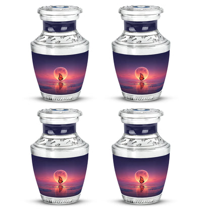 Vivid Blue Butterfly Cremation Urn back view with polished surface - artistic butterfly interpretation with creative detail - 10 inch aluminum urn for cremated remains