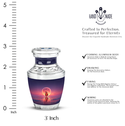 Serene Blue Butterfly Cremation Urn top-down view of secure threaded lid - stylized abstract butterfly pattern with bold lines - mini keepsake memorial for portion of cremation ashes