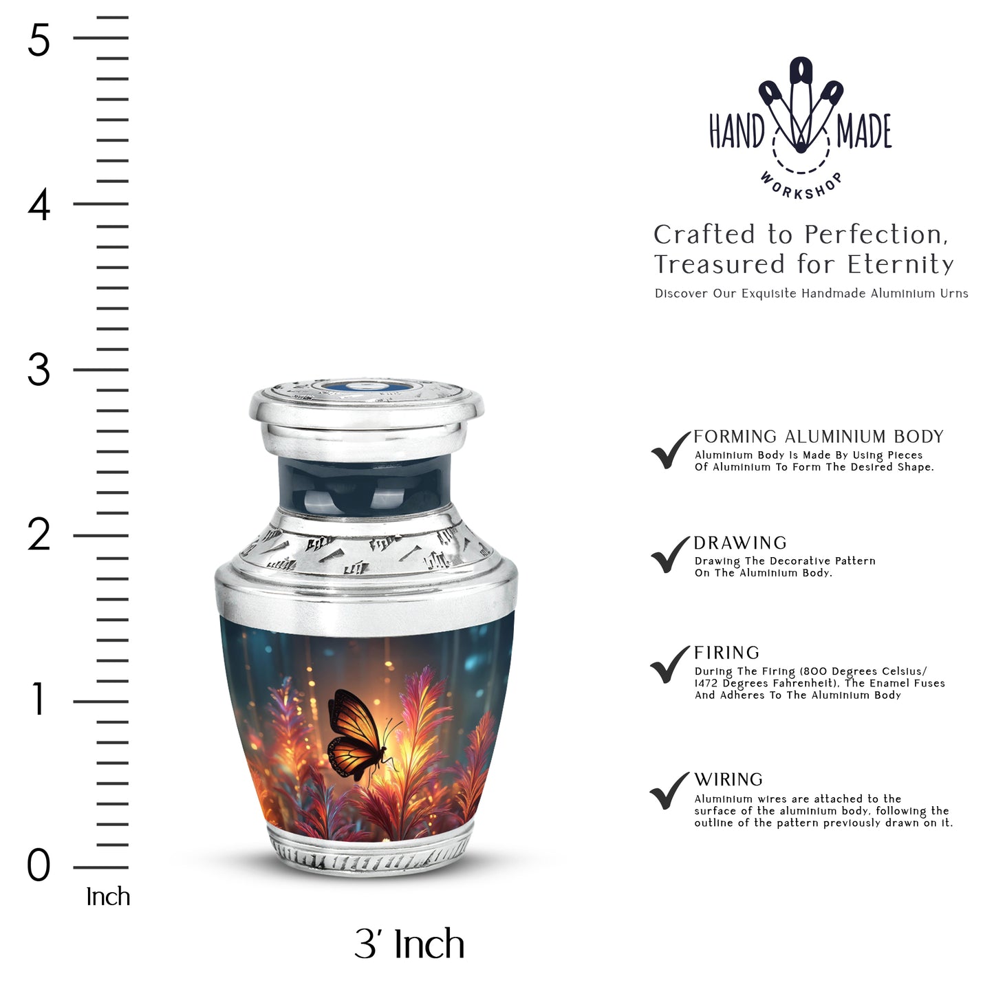 Sunrise Gold Butterfly Cremation Urn top-down view of secure threaded lid - contemporary butterfly design with modern artistic flair - mini keepsake memorial for portion of cremation ashes