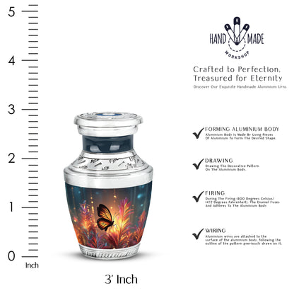 Sunrise Gold Butterfly Cremation Urn top-down view of secure threaded lid - contemporary butterfly design with modern artistic flair - mini keepsake memorial for portion of cremation ashes