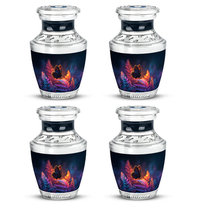 Sky Blue Butterfly Cremation Urn back view with polished surface - contemporary butterfly design with modern artistic flair - 10 inch aluminum urn for cremated remains