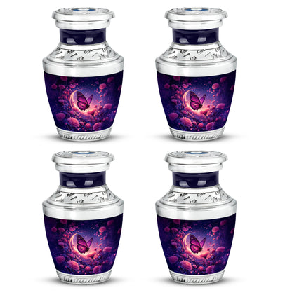 Twilight Blue Butterfly Cremation Urn back view with polished surface - artistic butterfly interpretation with creative detail - 10 inch aluminum urn for cremated remains