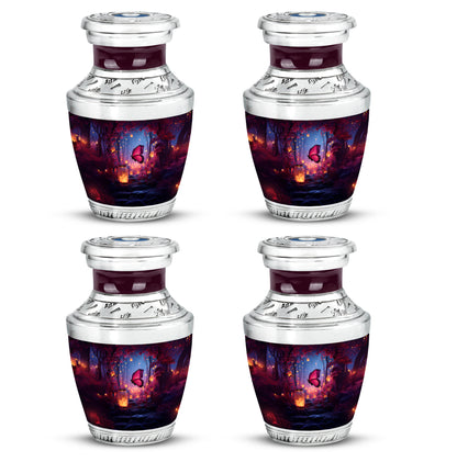 Navy Blue Butterfly Cremation Urn back view with polished surface - contemporary butterfly design with modern artistic flair - 10 inch aluminum urn for cremated remains
