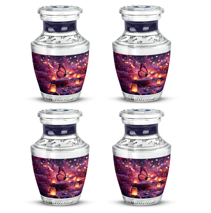 Twilight Blue Butterfly Cremation Urn back view with polished surface - artistic butterfly interpretation with creative detail - 10 inch aluminum urn for cremated remains