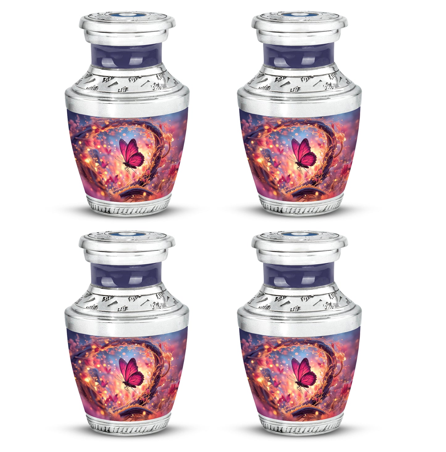 Indigo Butterfly Cremation Urn back view with polished surface - contemporary butterfly design with modern artistic flair - 10 inch aluminum urn for cremated remains