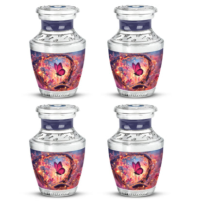 Indigo Butterfly Cremation Urn back view with polished surface - contemporary butterfly design with modern artistic flair - 10 inch aluminum urn for cremated remains