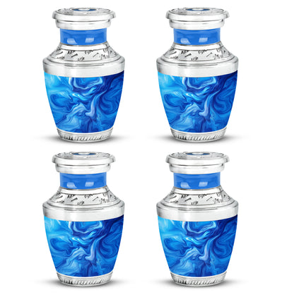 Twilight Blue Blue Cremation Urn back view with polished surface - artistic blue interpretation with creative detail - 10 inch aluminum urn for cremated remains