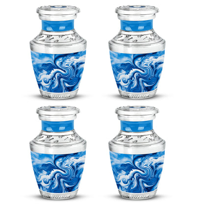 Pastel Blue Blue Cremation Urn back view with polished surface - contemporary blue design with modern artistic flair - 10 inch aluminum urn for cremated remains