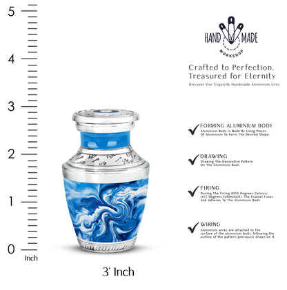 Indigo Blue Cremation Urn top-down view of secure threaded lid - contemporary blue design with modern artistic flair - mini keepsake memorial for portion of cremation ashes