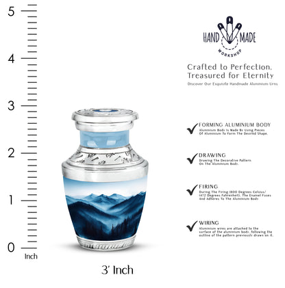 Sterling Silver Blue Cremation Urn top-down view of secure threaded lid - contemporary blue design with modern artistic flair - mini keepsake memorial for portion of cremation ashes