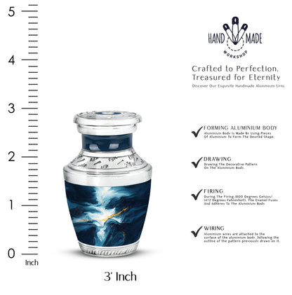 Navy Blue Blue Cremation Urn top-down view of secure threaded lid - contemporary blue design with modern artistic flair - mini keepsake memorial for portion of cremation ashes