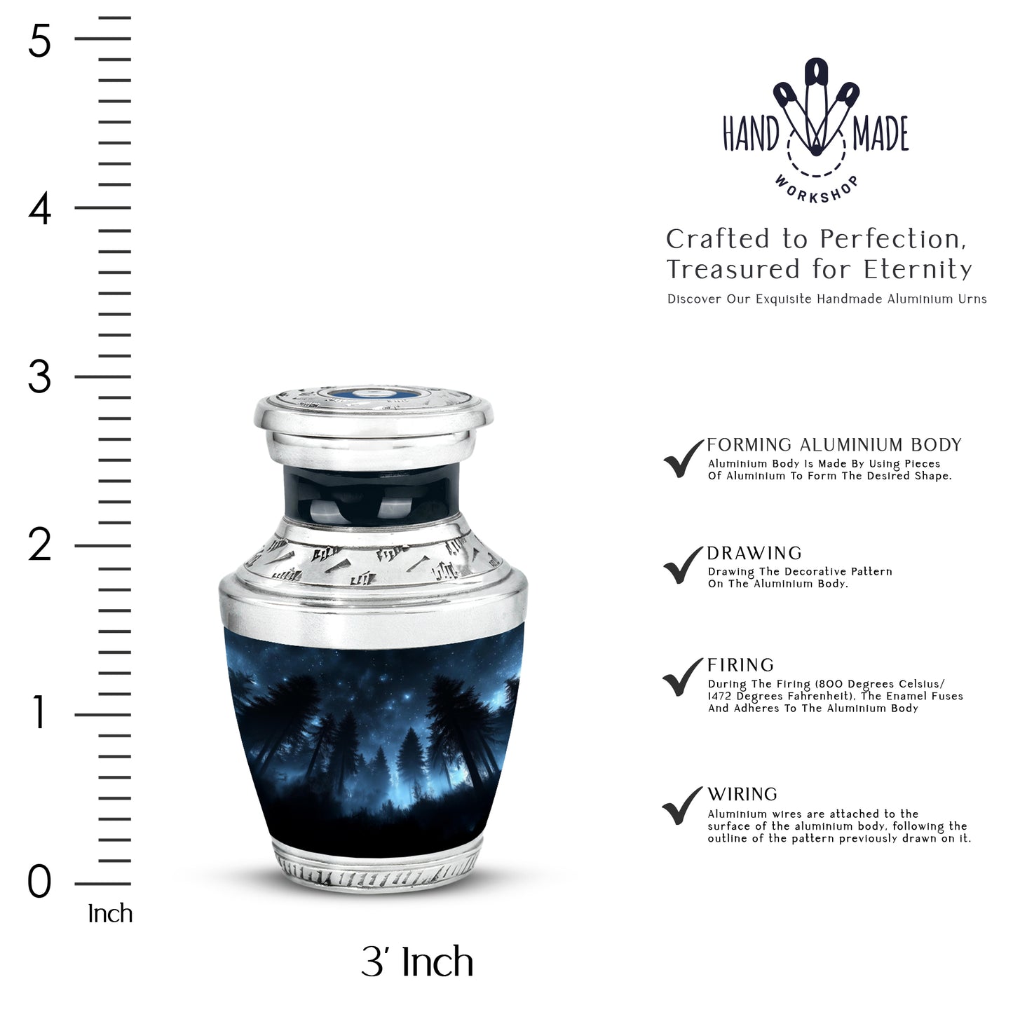 Glossy Black Blue Cremation Urn top-down view of secure threaded lid - contemporary blue design with modern artistic flair - mini keepsake memorial for portion of cremation ashes