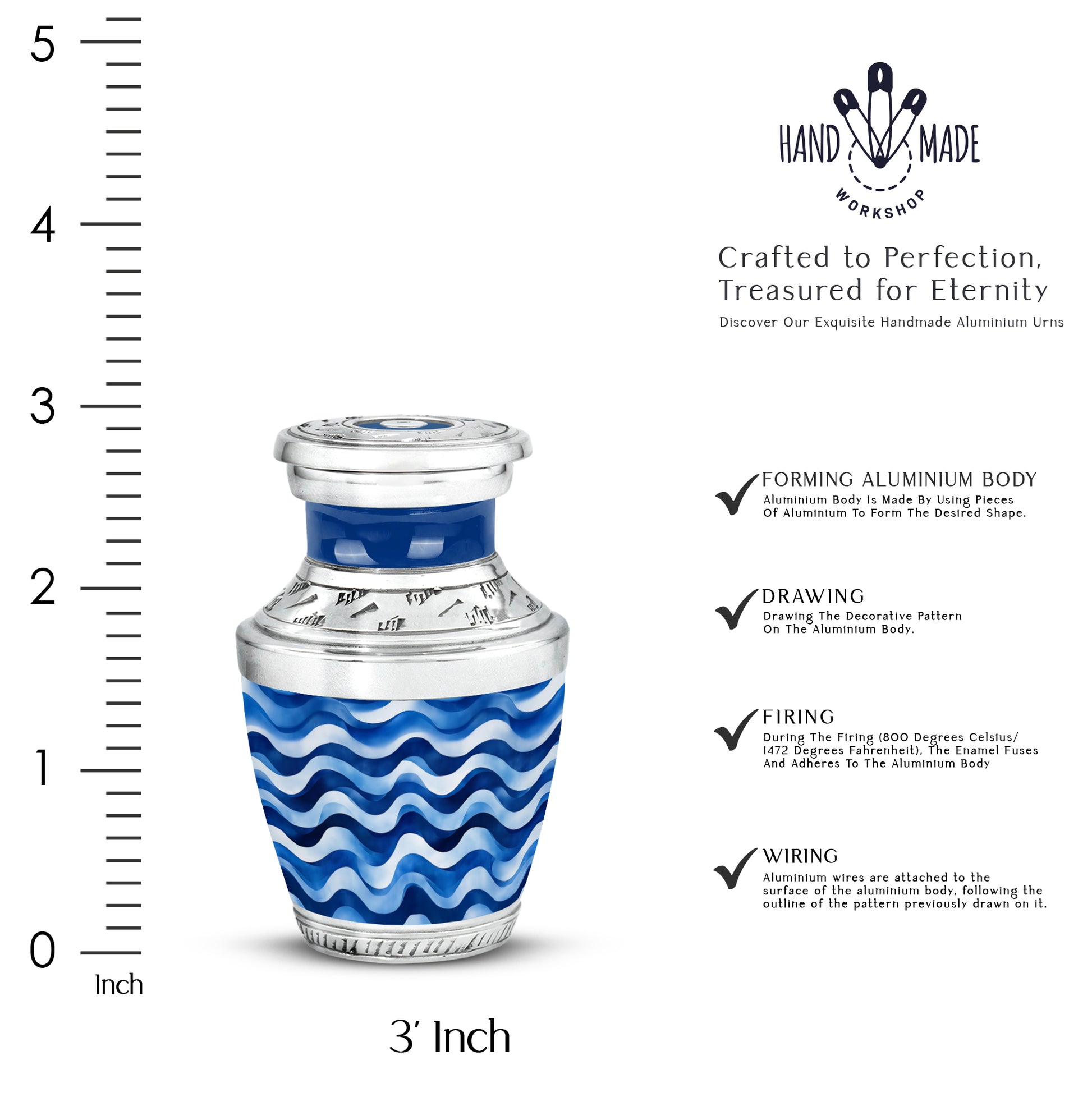 Indigo Blue Cremation Urn top-down view of secure threaded lid - contemporary blue design with modern artistic flair - mini keepsake memorial for portion of cremation ashes