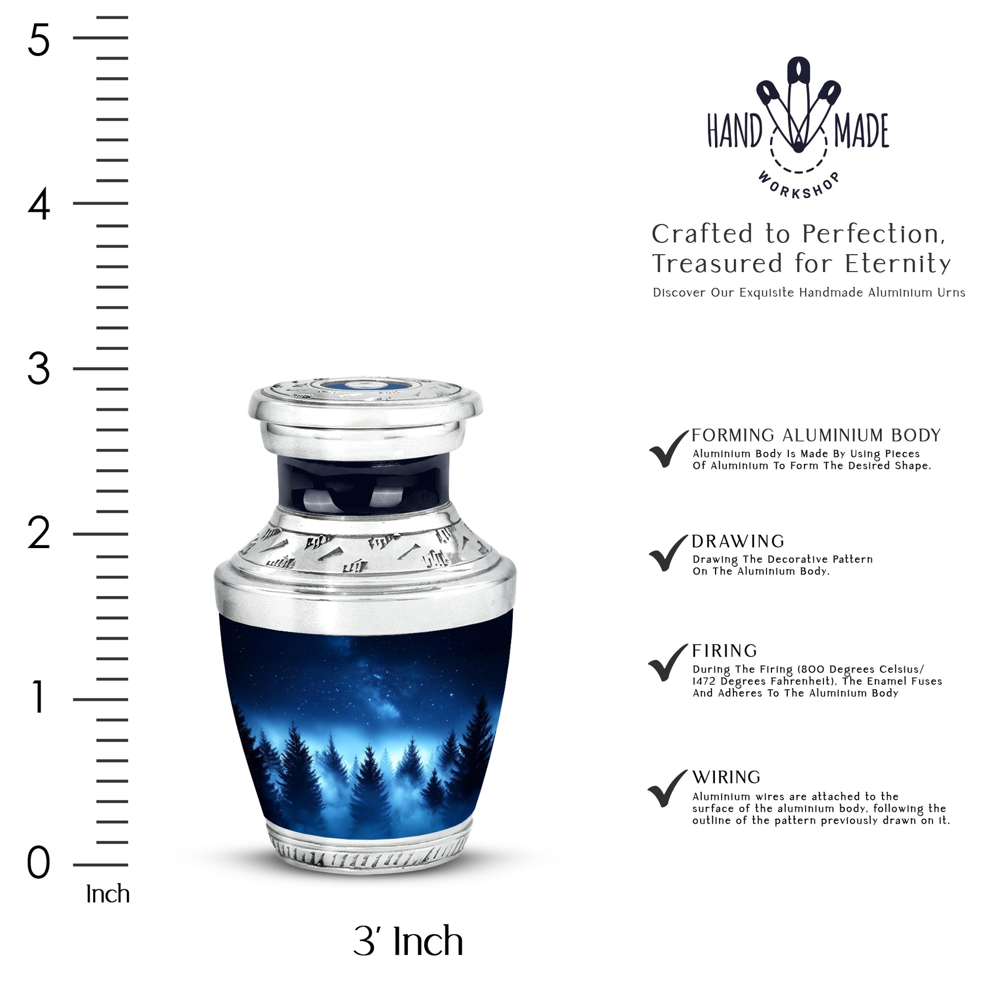 Calming Blue Blue Cremation Urn top-down view of secure threaded lid - artistic blue interpretation with creative detail - mini keepsake memorial for portion of cremation ashes