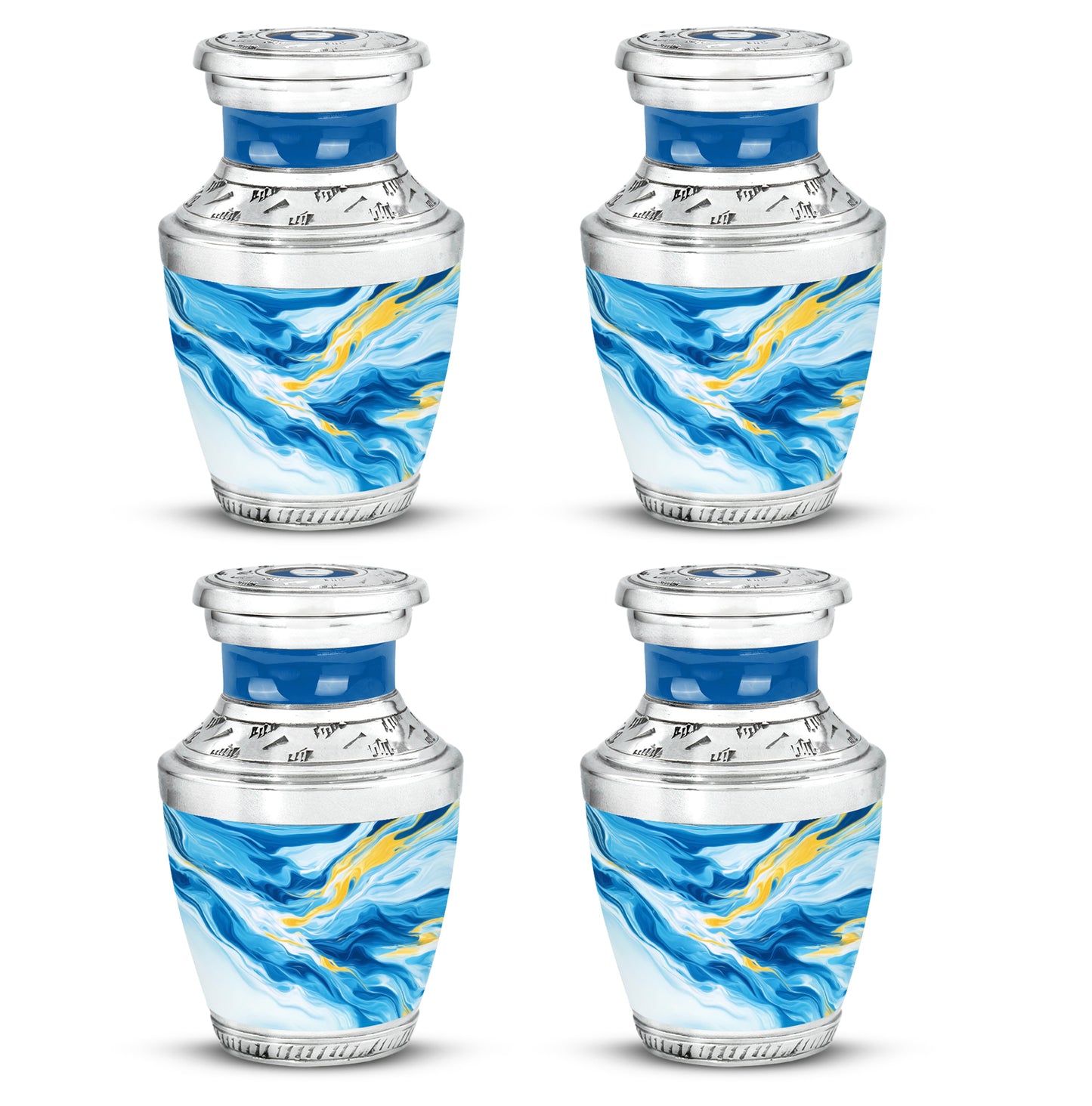 Slate Blue Blue Cremation Urn back view with polished surface - contemporary blue design with modern artistic flair - 10 inch aluminum urn for cremated remains
