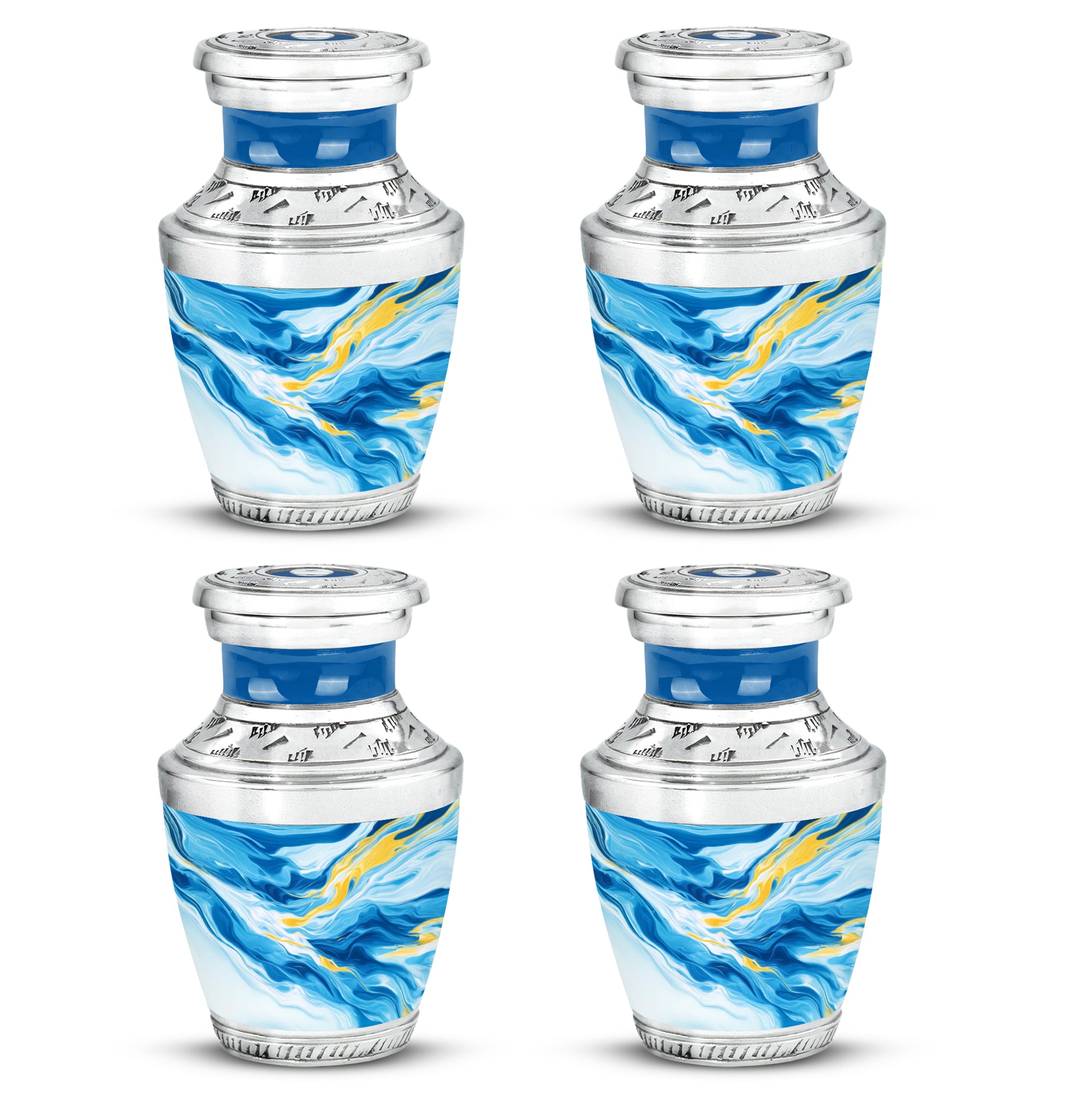 Slate Blue Blue Cremation Urn back view with polished surface - contemporary blue design with modern artistic flair - 10 inch aluminum urn for cremated remains