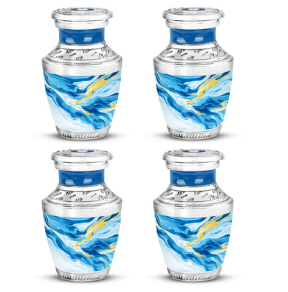Slate Blue Blue Cremation Urn back view with polished surface - contemporary blue design with modern artistic flair - 10 inch aluminum urn for cremated remains