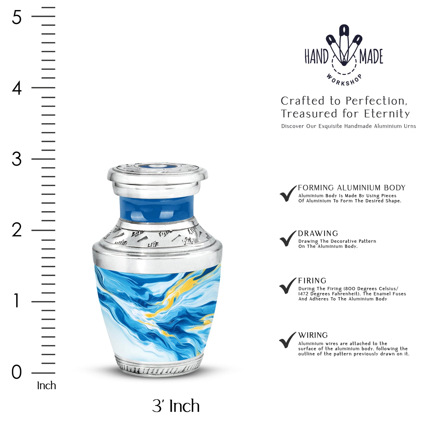 Pastel Blue Blue Cremation Urn top-down view of secure threaded lid - contemporary blue design with modern artistic flair - mini keepsake memorial for portion of cremation ashes