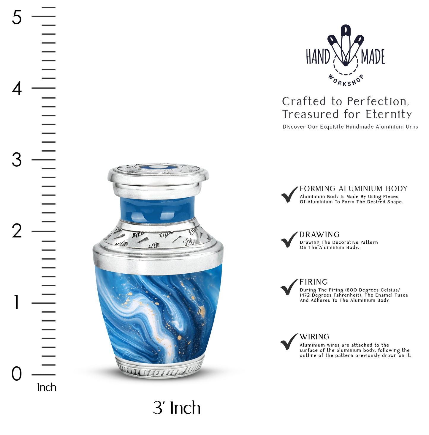 Twilight Blue Blue Cremation Urn top-down view of secure threaded lid - artistic blue interpretation with creative detail - mini keepsake memorial for portion of cremation ashes