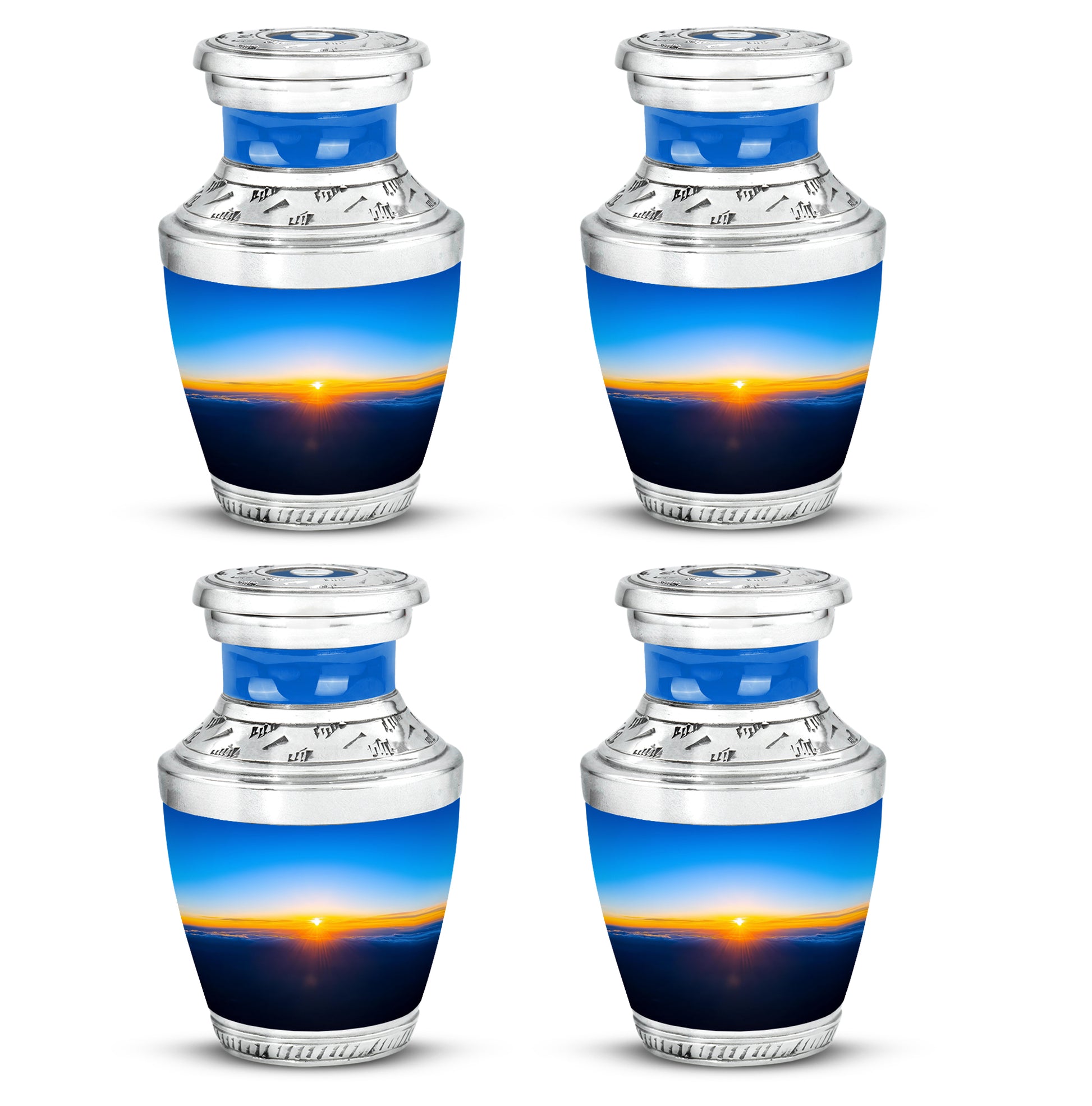 Indigo Blue Cremation Urn back view with polished surface - contemporary blue design with modern artistic flair - 10 inch aluminum urn for cremated remains