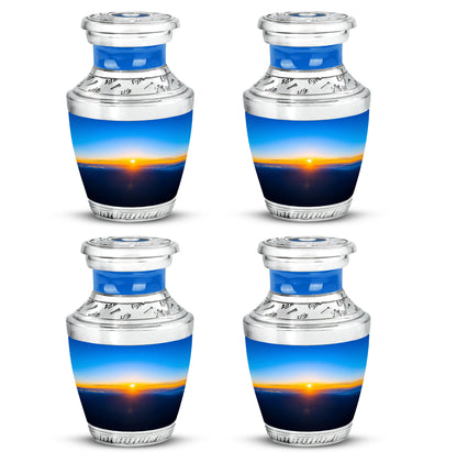 Indigo Blue Cremation Urn back view with polished surface - contemporary blue design with modern artistic flair - 10 inch aluminum urn for cremated remains