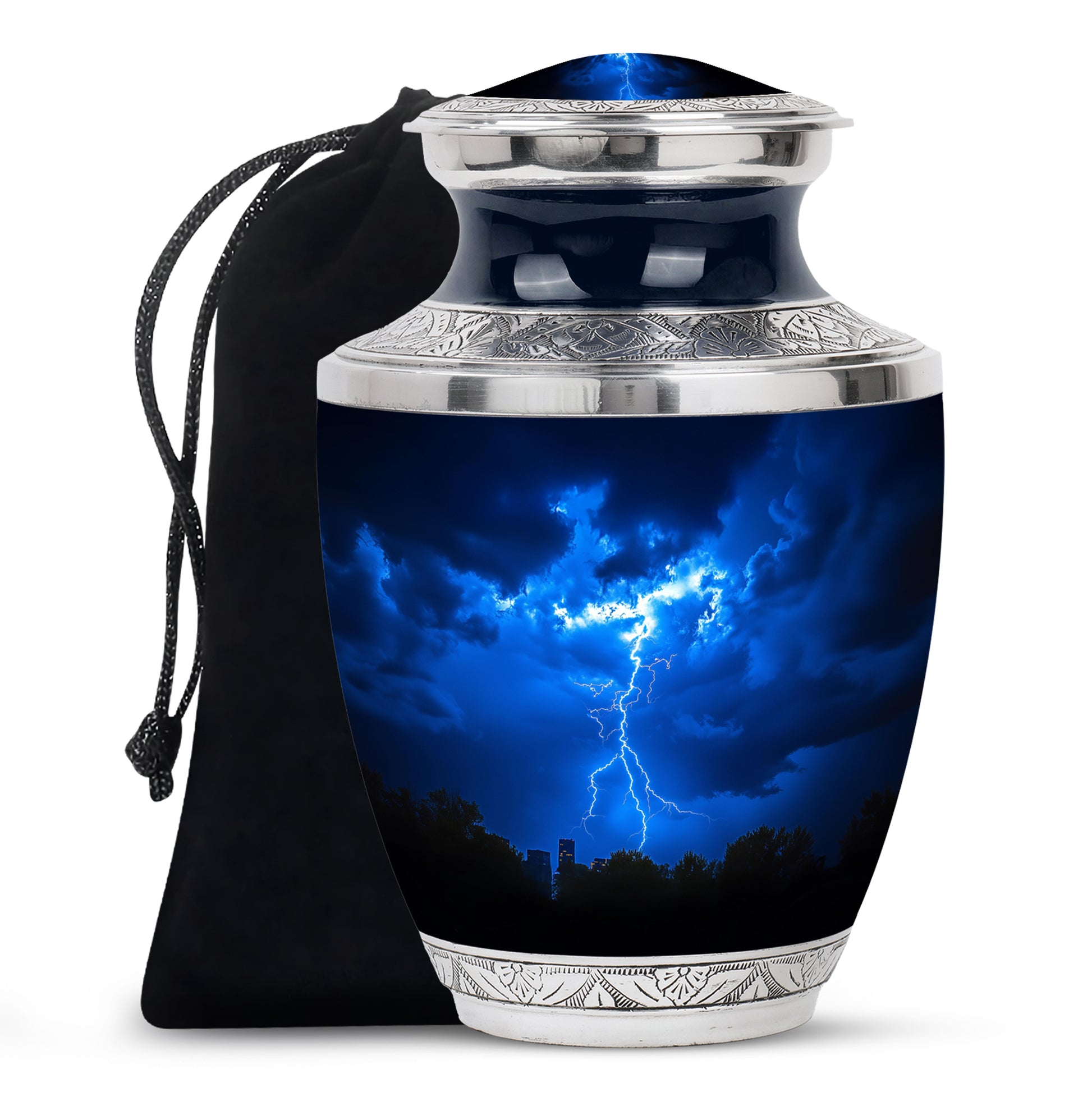 Dusty Blue Blue Cremation Urn side profile showing urn shape - contemporary blue design with modern artistic flair - full-size 10 inch 200 cubic inch adult cremation urn