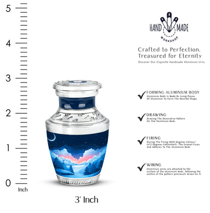 Icy Blue Blue Cremation Urn top-down view of secure threaded lid - contemporary blue design with modern artistic flair - mini keepsake memorial for portion of cremation ashes