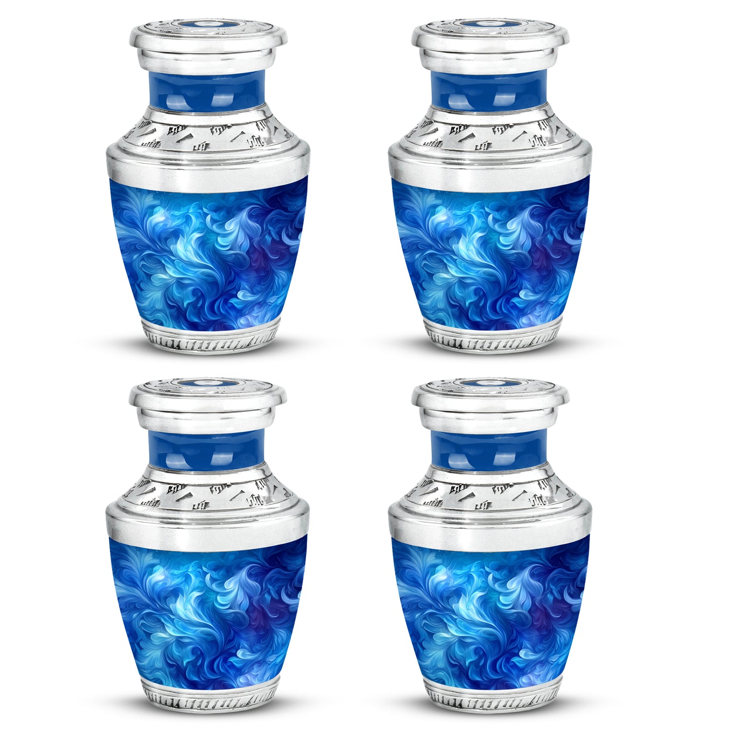 Navy Blue Blue Cremation Urn back view with polished surface - contemporary blue design with modern artistic flair - 10 inch aluminum urn for cremated remains