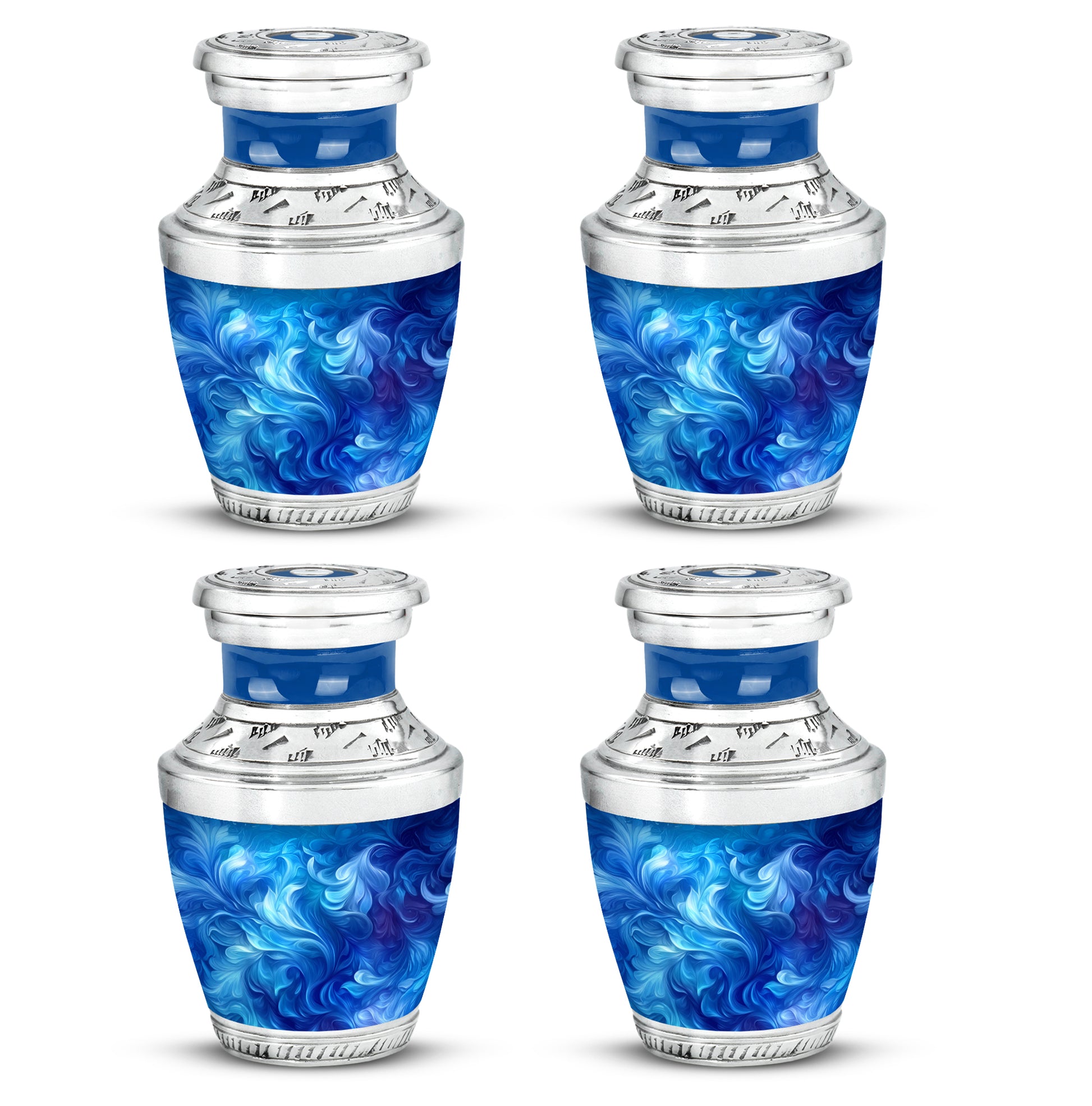 Navy Blue Blue Cremation Urn back view with polished surface - contemporary blue design with modern artistic flair - 10 inch aluminum urn for cremated remains