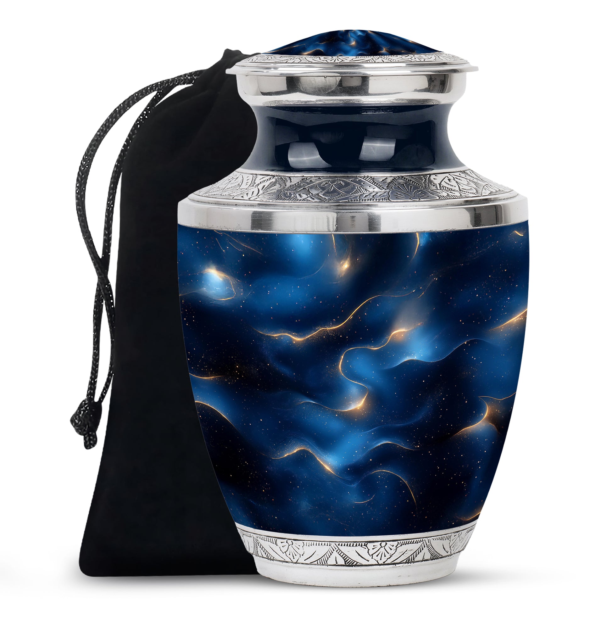 Powder Blue Blue Cremation Urn side profile showing urn shape - contemporary blue design with modern artistic flair - full-size 10 inch 200 cubic inch adult cremation urn