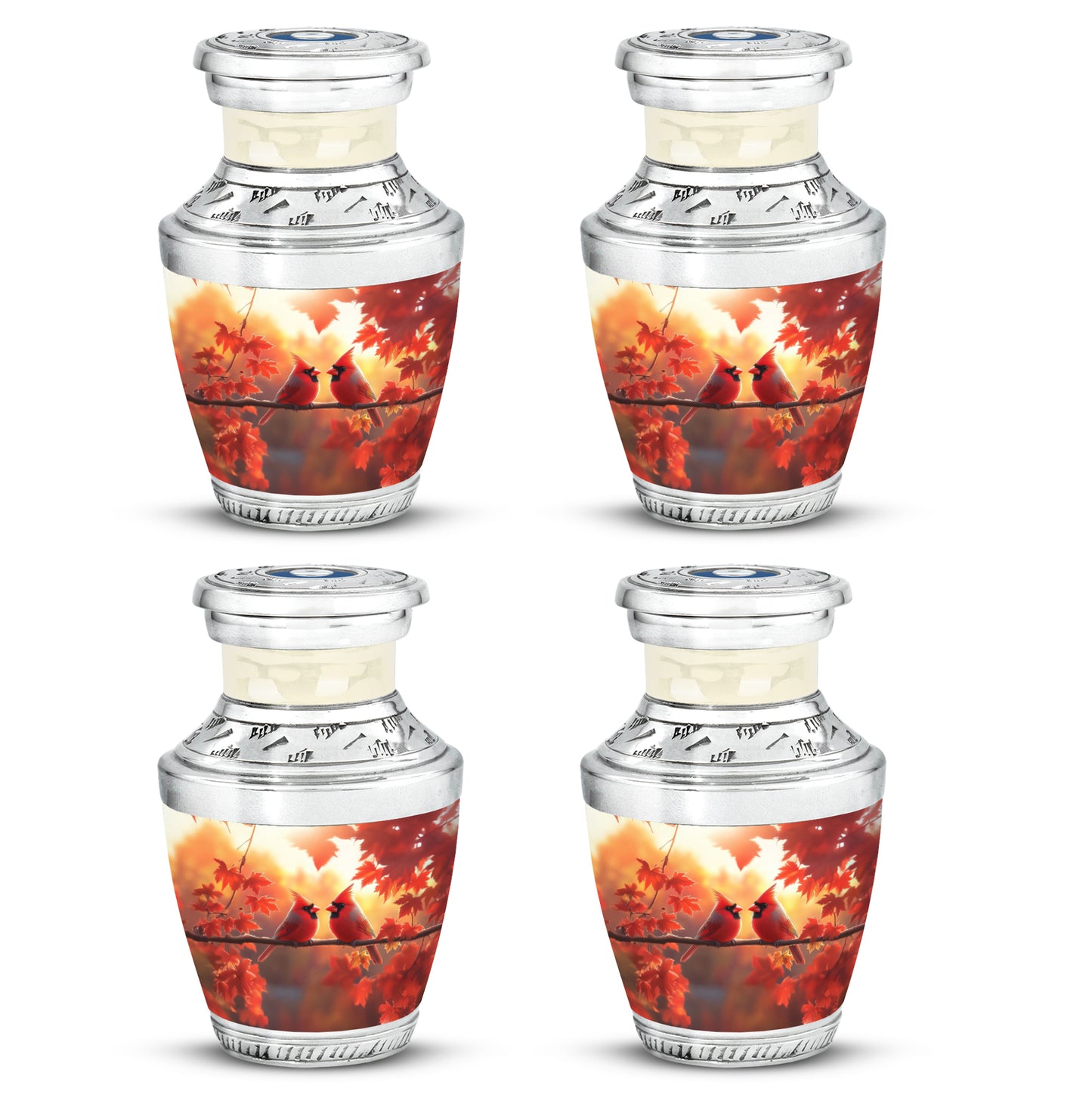 Amber Gold Cardinal Cremation Urn back view with polished surface - modern art-inspired cardinal motif on sleek aluminum - 10 inch aluminum urn for cremated remains