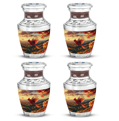 Antique Gold Cardinal Cremation Urn back view with polished surface - contemporary cardinal design with modern artistic flair - 10 inch aluminum urn for cremated remains