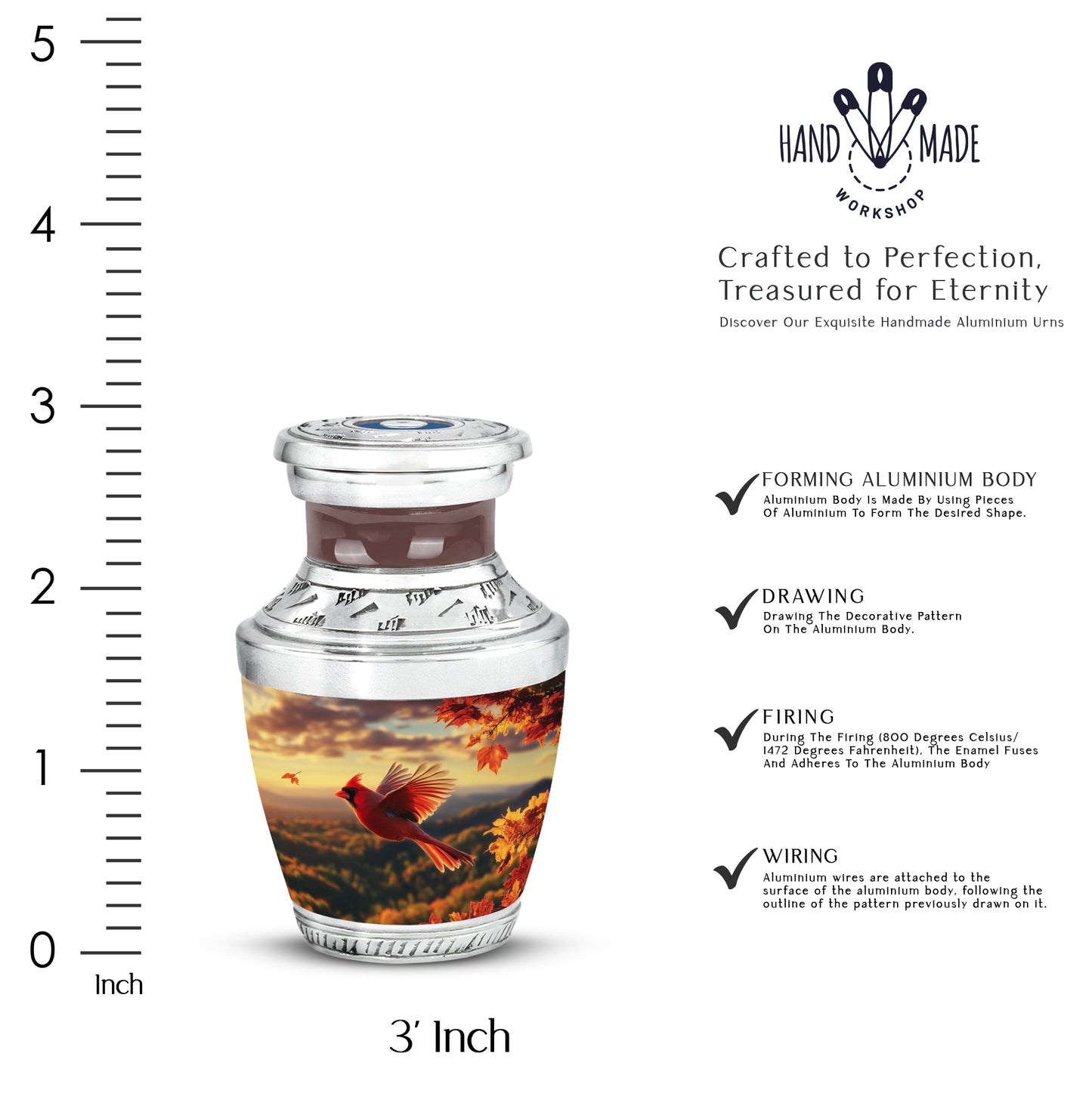 Champagne Gold Cardinal Cremation Urn top-down view of secure threaded lid - contemporary cardinal design with modern artistic flair - mini keepsake memorial for portion of cremation ashes