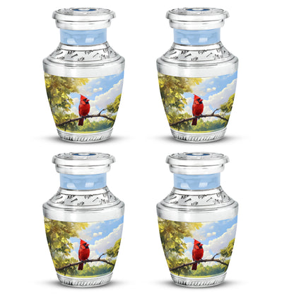 Slate Blue Cardinal Cremation Urn back view with polished surface - contemporary cardinal design with modern artistic flair - 10 inch aluminum urn for cremated remains