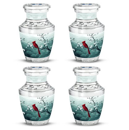 Sterling Silver Cardinal Cremation Urn back view with polished surface - contemporary cardinal design with modern artistic flair - 10 inch aluminum urn for cremated remains