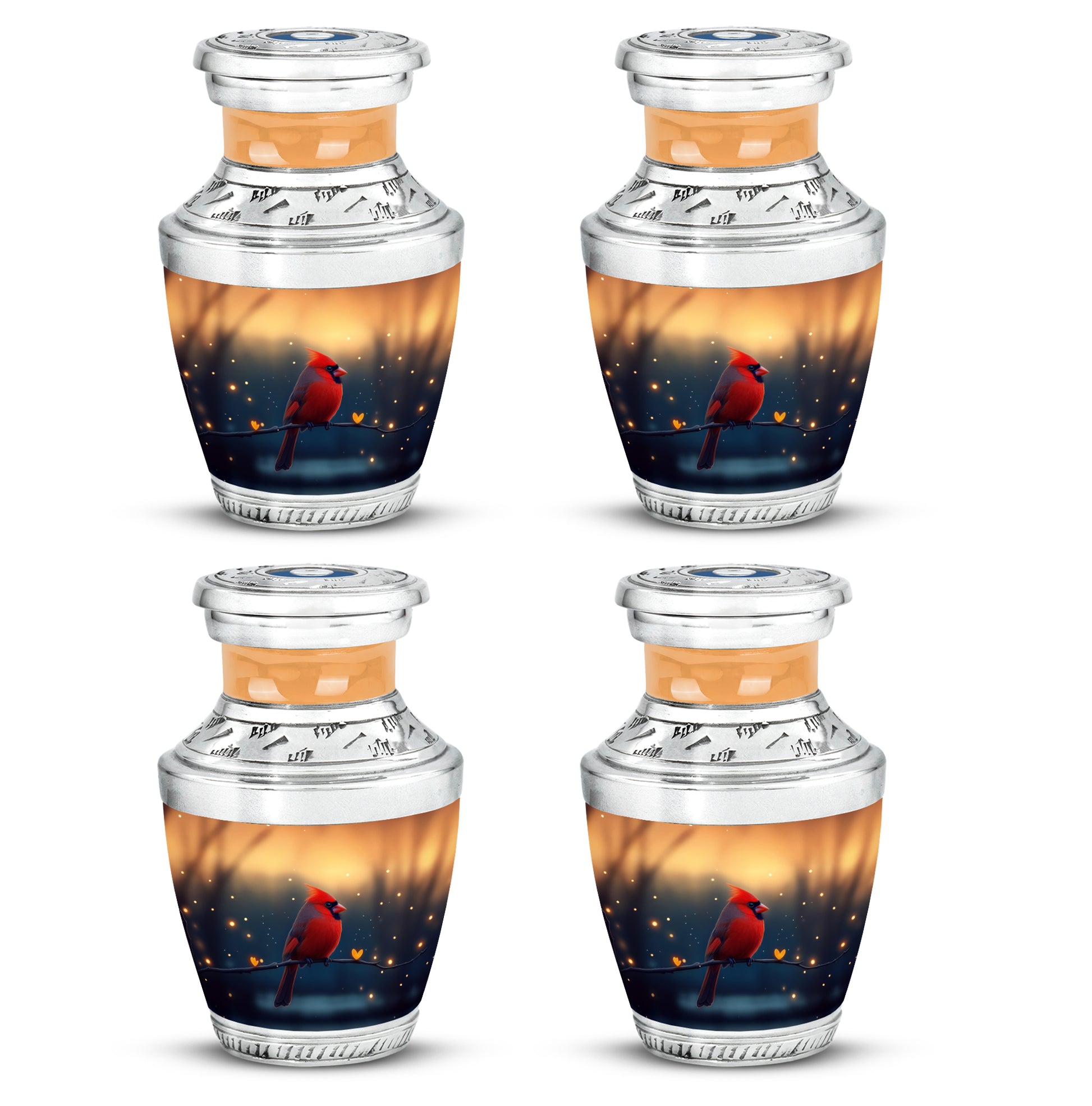 Sunrise Gold Cardinal Cremation Urn back view with polished surface - contemporary cardinal design with modern artistic flair - 10 inch aluminum urn for cremated remains