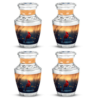 Sunrise Gold Cardinal Cremation Urn back view with polished surface - contemporary cardinal design with modern artistic flair - 10 inch aluminum urn for cremated remains