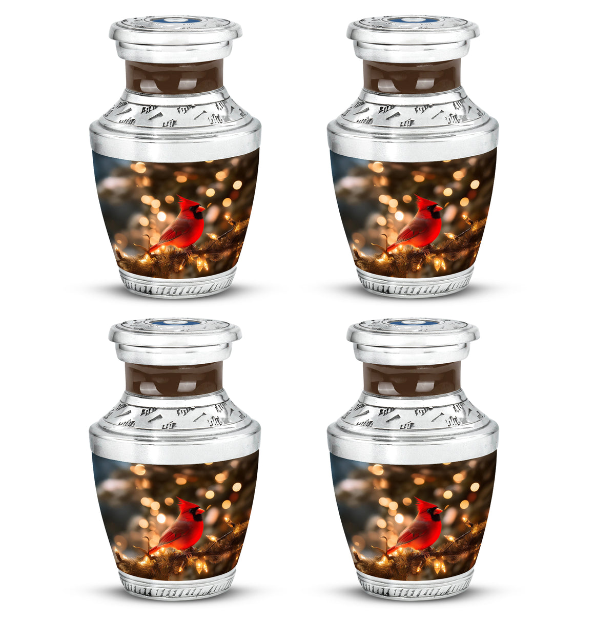 Sunrise Gold Cardinal Cremation Urn back view with polished surface - contemporary cardinal design with modern artistic flair - 10 inch aluminum urn for cremated remains