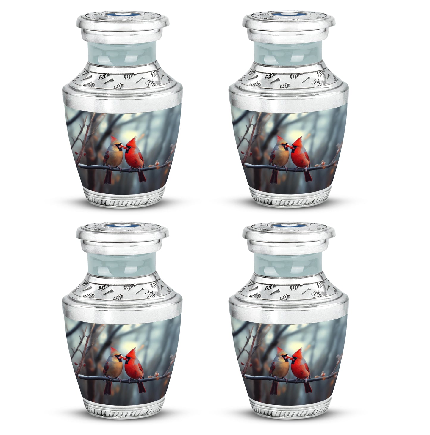 Storm Gray Cardinal Cremation Urn back view with polished surface - artistic cardinal interpretation with creative detail - 10 inch aluminum urn for cremated remains