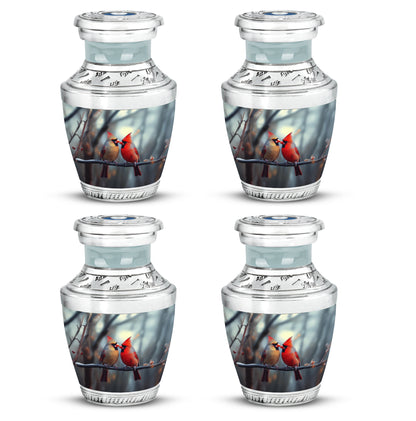Storm Gray Cardinal Cremation Urn back view with polished surface - artistic cardinal interpretation with creative detail - 10 inch aluminum urn for cremated remains