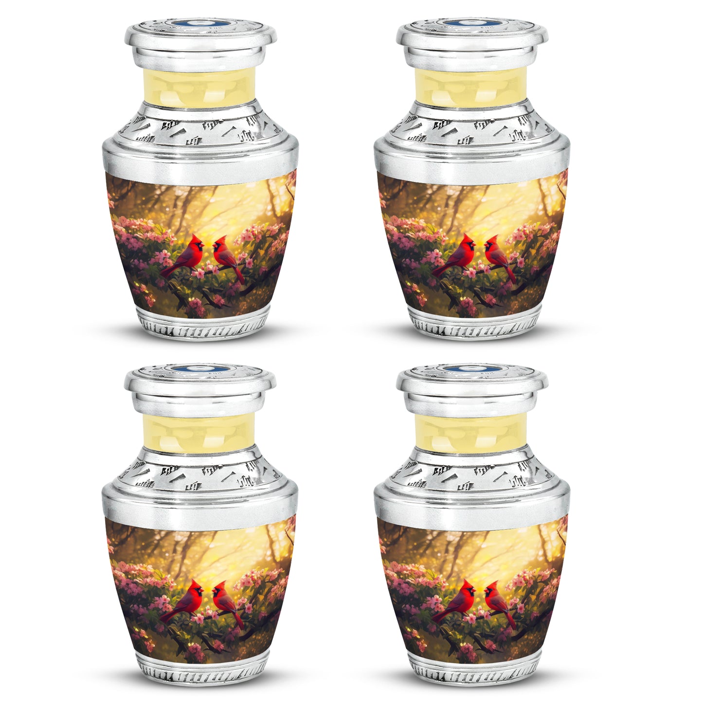 Amber Gold Cardinal Cremation Urn back view with polished surface - contemporary cardinal design with modern artistic flair - 10 inch aluminum urn for cremated remains