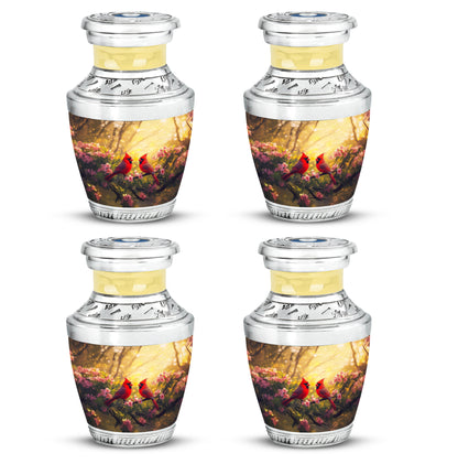 Amber Gold Cardinal Cremation Urn back view with polished surface - contemporary cardinal design with modern artistic flair - 10 inch aluminum urn for cremated remains