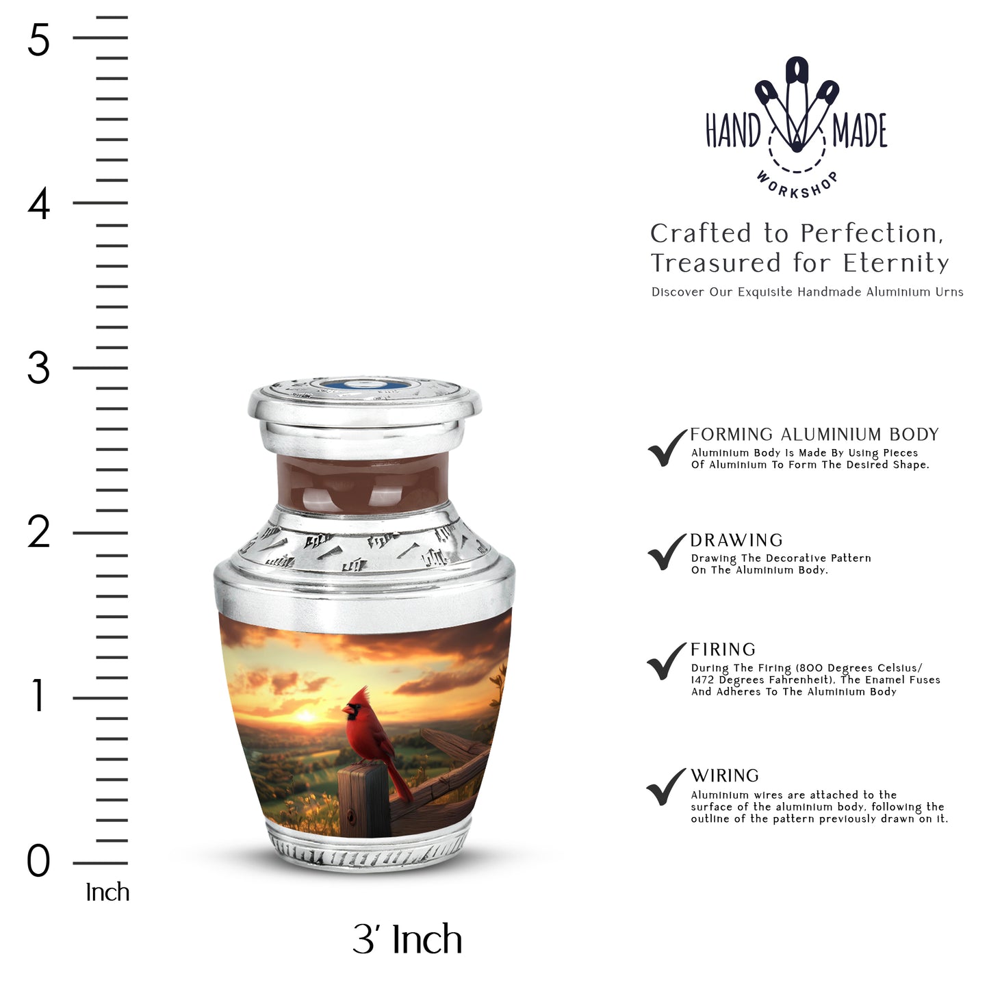 Champagne Gold Cardinal Cremation Urn top-down view of secure threaded lid - contemporary cardinal design with modern artistic flair - mini keepsake memorial for portion of cremation ashes