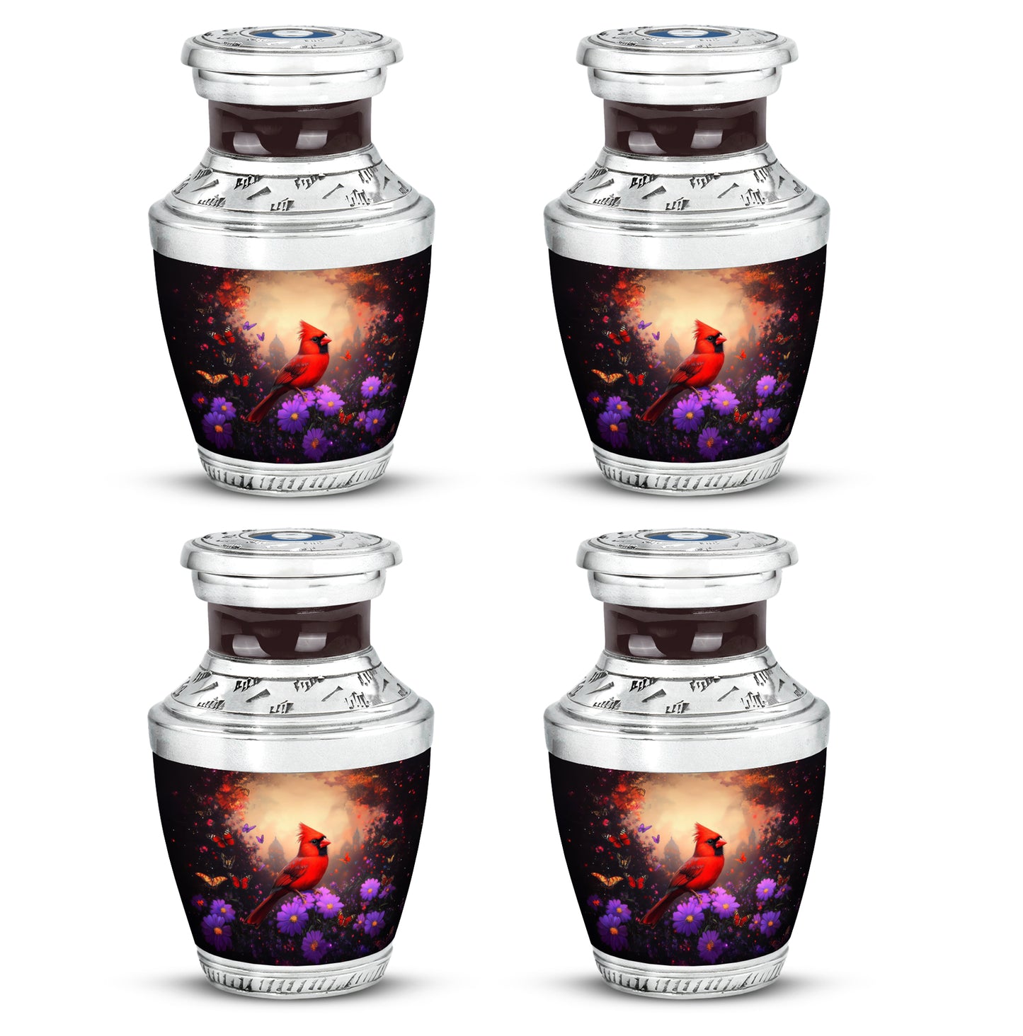 Ebony Cardinal Cremation Urn back view with polished surface - contemporary cardinal design with modern artistic flair - 10 inch aluminum urn for cremated remains