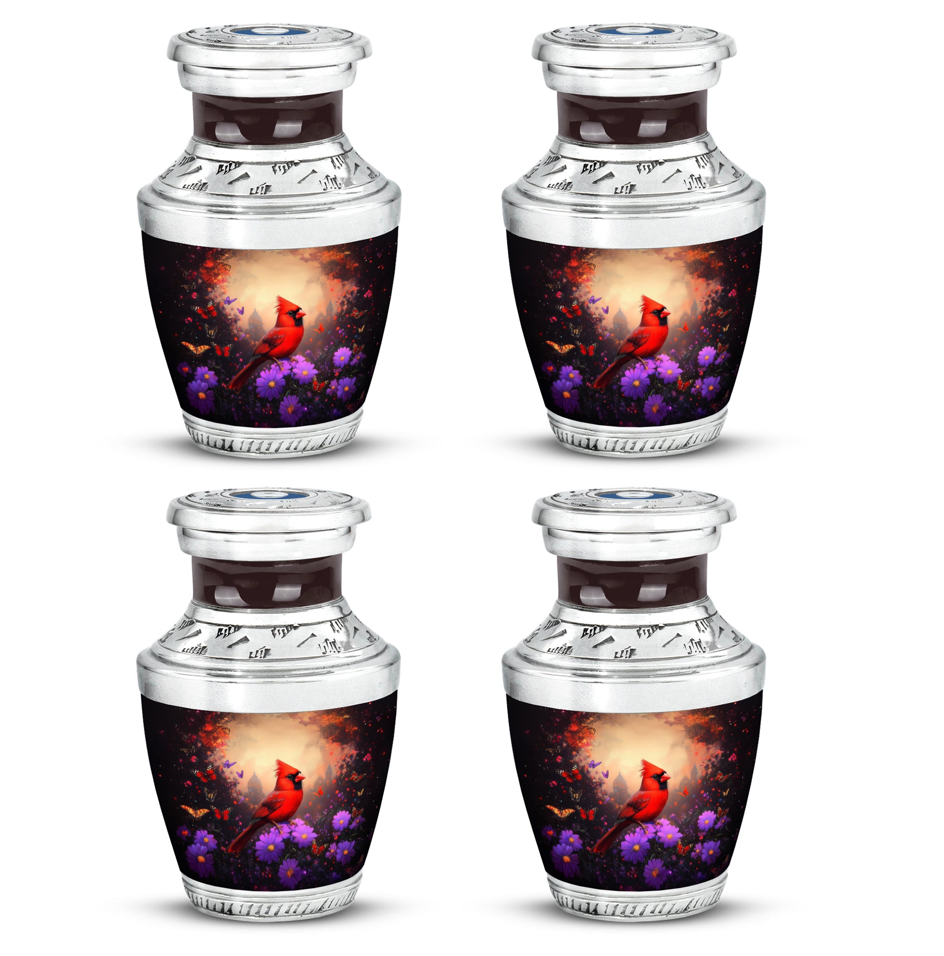 Ebony Cardinal Cremation Urn back view with polished surface - contemporary cardinal design with modern artistic flair - 10 inch aluminum urn for cremated remains
