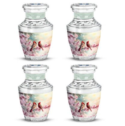 Ocean Teal Cardinal Cremation Urn back view with polished surface - contemporary cardinal design with modern artistic flair - 10 inch aluminum urn for cremated remains
